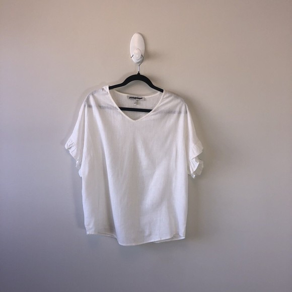 Generation Linen Blend Blouse White Cream Short Ruffle Sleeve V Neck XS/S NWOT's - Picture 1 of 9